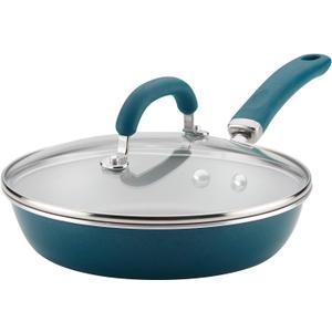 Rachael Ray Create Delicious Deep Nonstick Frying Pan / Fry Pan / Skillet with Lid - 9.5 Inch, Blue (Teal Shimmer)