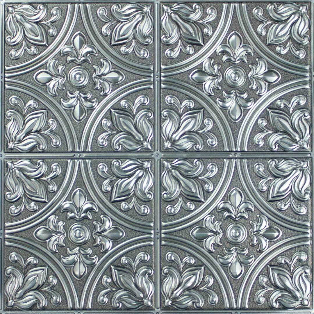 RoomMates TIL4624FLT StickTiles Silver Tin Peel and Stick Tile (4 Tiles, 10.5 inch x 10.5 inch Each)