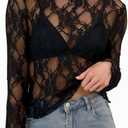 Womens Sexy Sheer Lace Long Sleeve Tops Mock Neck Slim Fit Mesh Shirts (Small, Black)