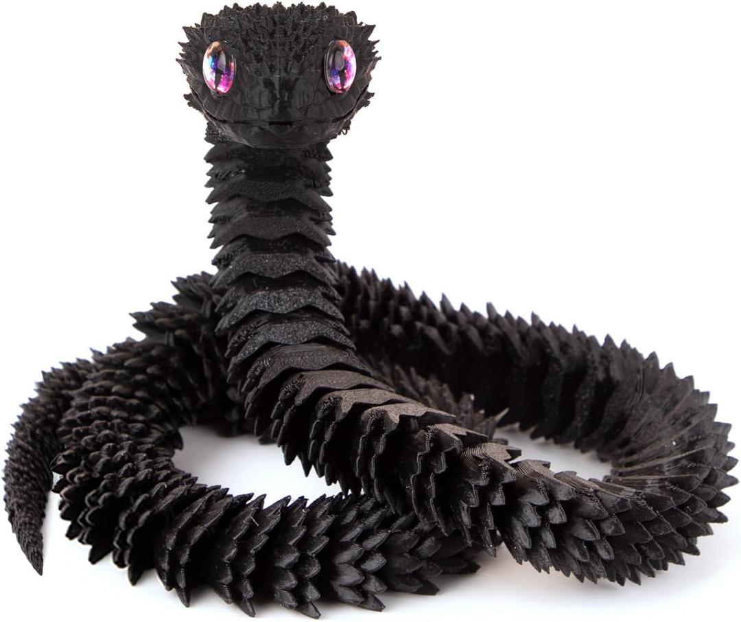 20 inch 3D Printed Snake, Year of The Snake 2025, Executive Desk Toys, Articulated Snake, Fidget Toys Gifts for Easter Adults (Black)