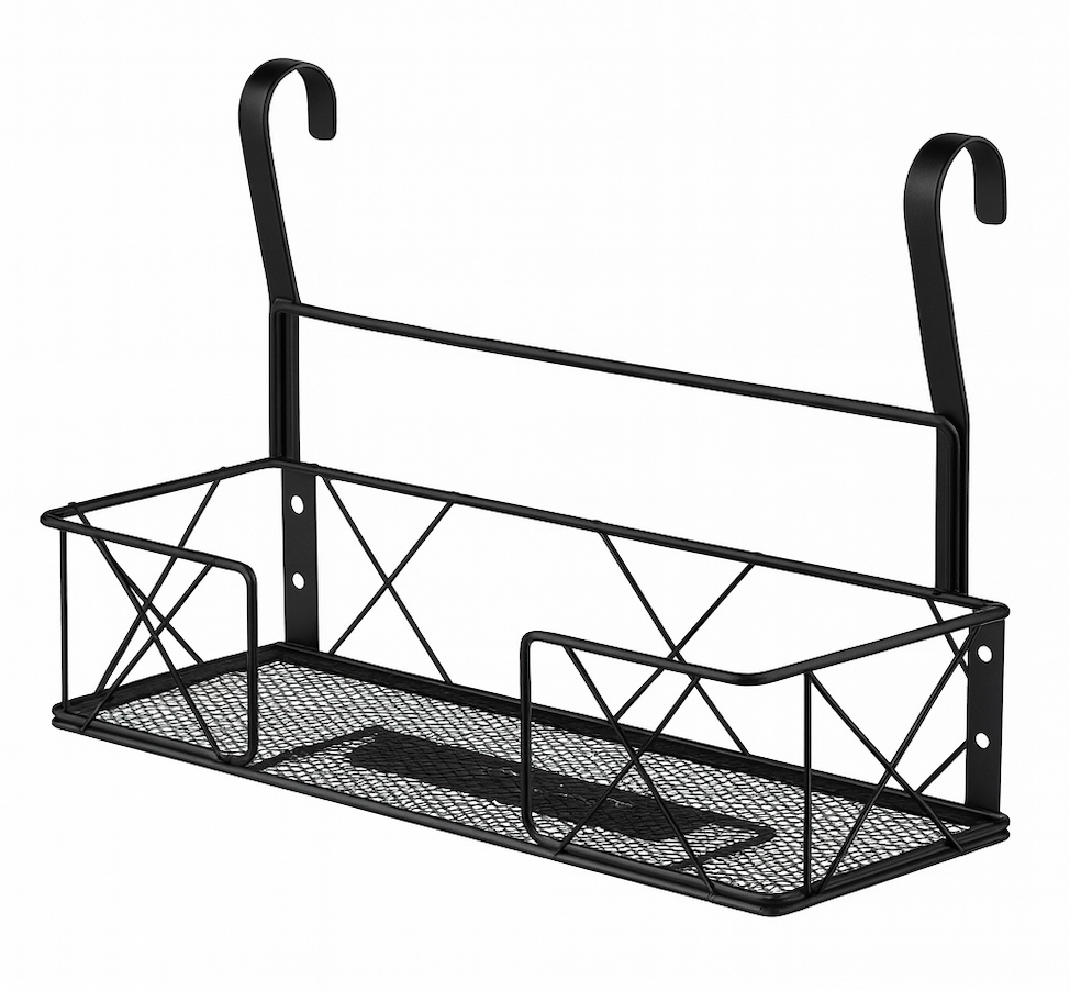Zerodeko No Drill Wall Mounted Wire Storage Basket Versatile Black Organizer for Bathroom Kitchen and Living Large Capacity Shower Shelf and Towel Rack Design