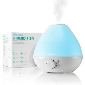 Frida Baby 3-in-1 Cool Mist Humidifier for Large Rooms, Top Fill Humidifier for Bedroom, Allergy Relief, 60 Hour Runtime + Nightlight, Auto Shut-Off, Quiet, Carry Handle, Essential Oil Diffuser