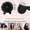 Silk Bonnet Satin Bonnet for Sleeping Large Bonnets with Tie Band Hair Wrap with Adjustable Straps Hair Cap for Women Curly Black