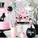 Pink Halloween Decorations 5PCS Table Centerpieces, Cute Girlie Tabletop Halloween Decor for Tiered Tray Shelf Mantel Fire Place Office Desk Rustic Farmhouse Wood Faux Book Stack and Ghosts Sign