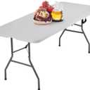 BestOffice Outdoor 6 FT Folding Camping Table Plastic Table Portable Square Height Dining Table Perfect for Picnics, Parties, Party and Camping, White