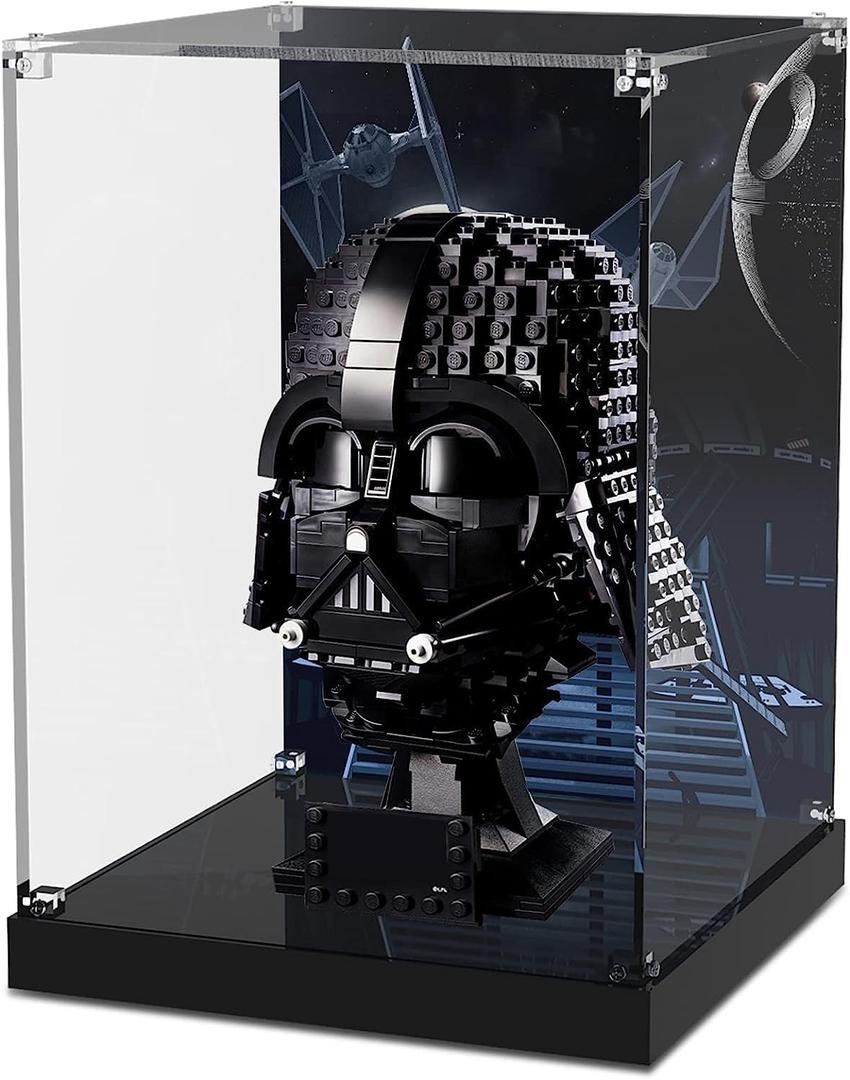 Acrylic Display Case for Lego 75304 Star Wars Darth Vader Helmet Black Head Building Block Model(Only Box , No Model) Customized Decorative Box, Clear Acrylic Plate with Base & Painted Background