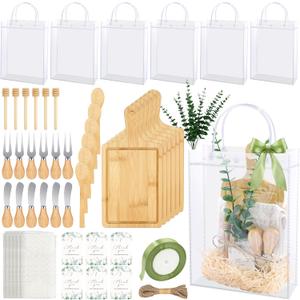 63 Pcs Baby Shower Prizes for Winners Baby Shower Game Prizes- 6 Set Bamboo Cutting Boards Gift Bulk with Knives Forks Spoons Towels Eucalyptus and Gift Bags for Wedding Bridal Shower Party Favor