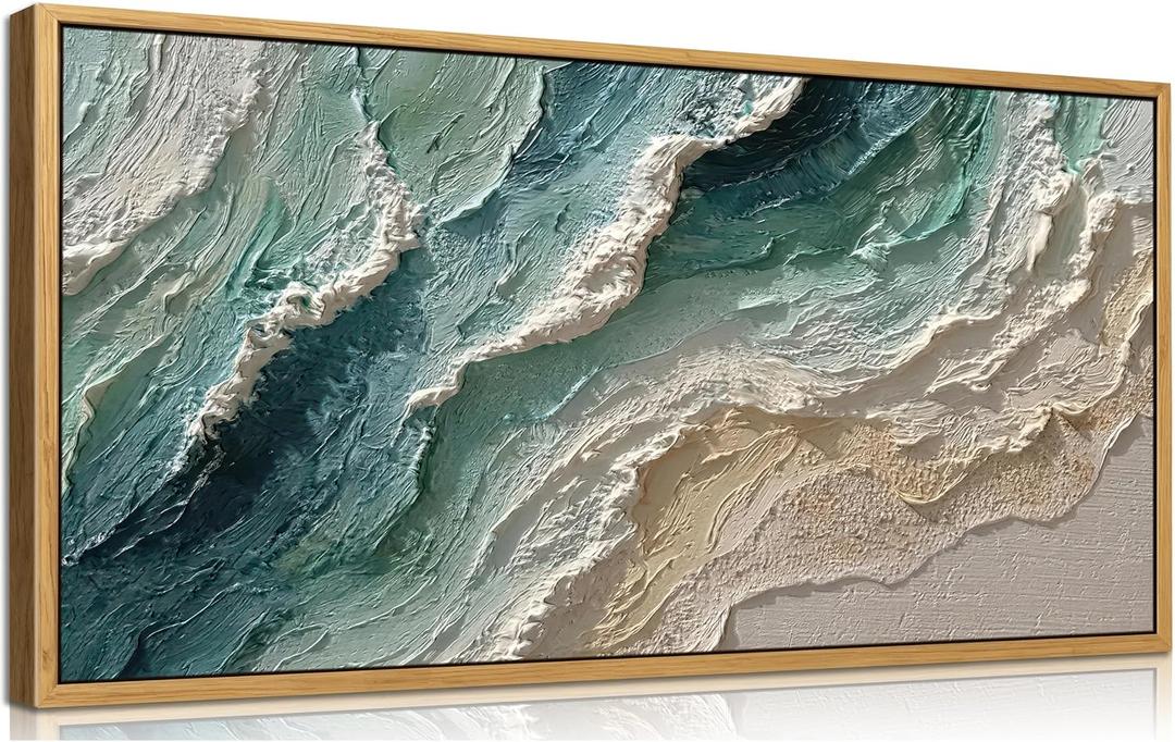 KIRFOLUC Large Abstract Beach Wall Art Textured Wave Seascape Wall Decor, 40"L x 20"W