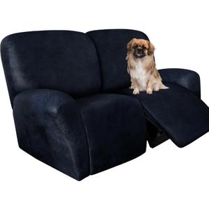 ANARACHON Loveseat Recliner Cover Leather Look Recliner Loveseat Covers Recliner Sofa Cover for 2 Seater Reclining Couch Spandex Fabric Washable 6 Pieces (2 Seater, Navy)