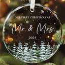 Wedding Gifts - Mr and Mrs Gifts - First Christmas Married Ornament 2025 - Wedding Gift for Couples 2025, Newlyweds, Bride - Bridal Shower Gift Ideas - Glass Christmas Hanging Ornament