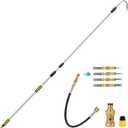 2-IN-1 24FT Reach Gutter Cleaning Tool, 16FT Gutter Cleaning Wand with Flexible Wand & Stainless Steel Curved Tube (360 Rotating Nozzle), Adjustable Spray, Brass Valve, Garden Hose Attachment