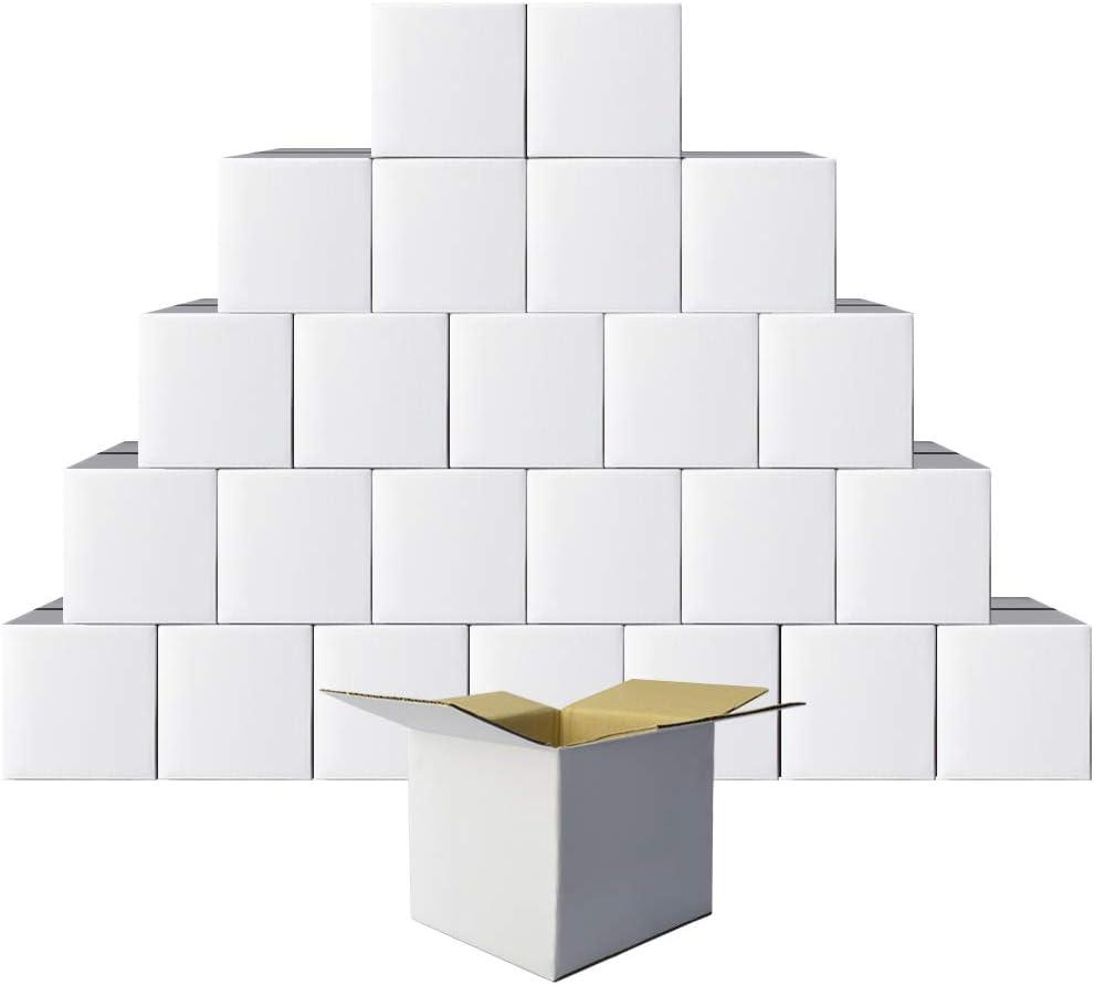 PETAFLOP Shipping Boxes 4x4x4 White Cardboard Box Kraft Corrugated Small Mailing Boxes, 25 Pack