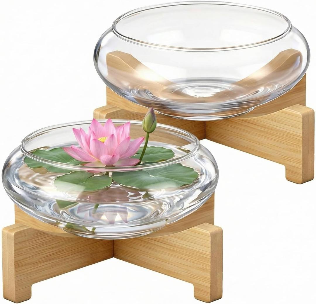Baderke 2 Pcs Lotus Bowl Planter with Base 5.9 inch Glass Hydroponic Planter Water Lily Bowl for Planting Aquatic and Indoor Plants Clear Terrarium Household Basin Decor