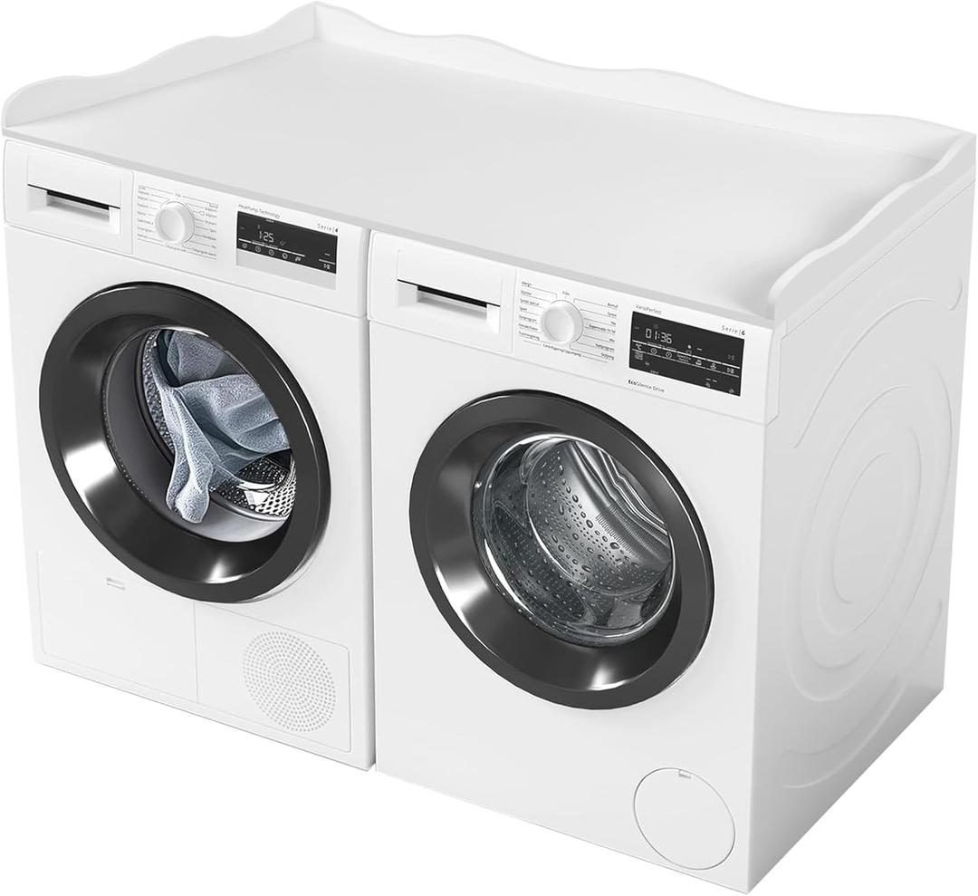 Washer Dryer Countertop,54''X27.6'' Wave Edge Wood Shelf Topper with Anti-Slip Patches,Laundry Room Washer and Dryer Laundries Hamper Counter Storage Organization (White)