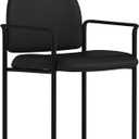 Flash Furniture Tiffany Side Reception Chair with Padded Armrests, Stackable Vinyl Waiting Room Chair for Commercial or Residential Use, Black