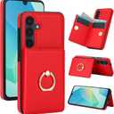 Wallet Case for Samsung Galaxy A16 5G 6.7" (RFID Blocking) PU Leather Folio Galaxy A16 Phone Case with Card Holder Ring Kickstand Shockproof Cover- Red