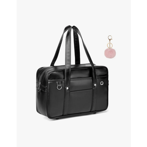 Japanese School Shoulder Bag Tote Faux Leather Kawaii Cute Bookbag Satchel Anime Cosplay Student with Pink Pompom
