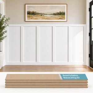 Weysat 1 Set Board and Batten Wall Panel Wainscoting Panel 94.5 X 47.2 Inch
MDF Decorative Paintable Wall Panel, Premade Wall Molding Trim, Accent Kit, for DIY Home Bedroom Living Room Decor