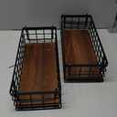 MyGift Set of 2 Black Wire Baskets for Organizing  Storage Baskets/Pantry Baskets for Shelves & Wall (Black, Burnt Wood)