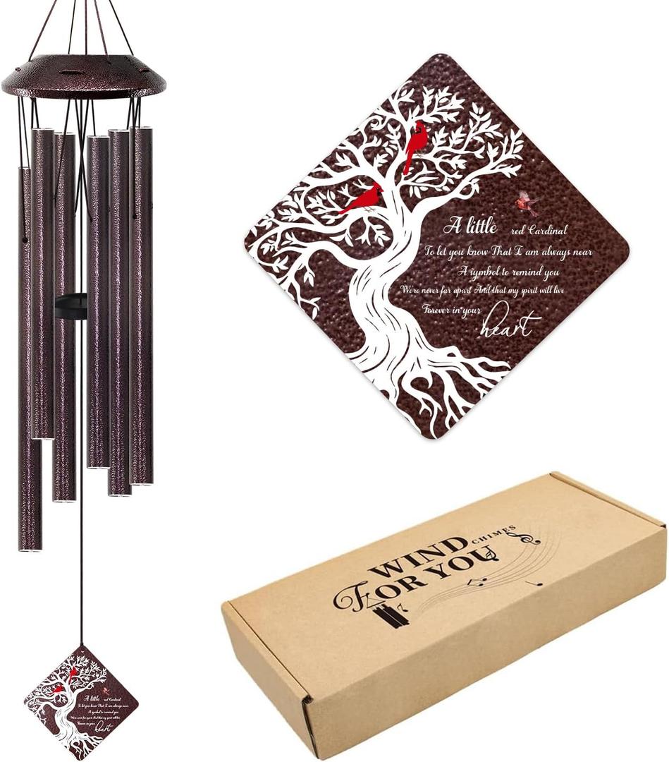 Memorial Wind Chime with Cardinal Bird and Tree  Sympathy Gift for Loss of Loved One  Bereavement Wind Chime with Saying A Little Red Cardinal Bird to Let You Know for Garden or Outdoor Decor