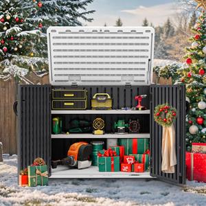 YITAHOME Outdoor Resin Storage Sheds with X-Shaped Lockable Door, 39 in Height Lockable Waterproof Horizontal Shed w/o Shelf, Easy to Assemble Shed Storage for Garden Tools, Dark Gray