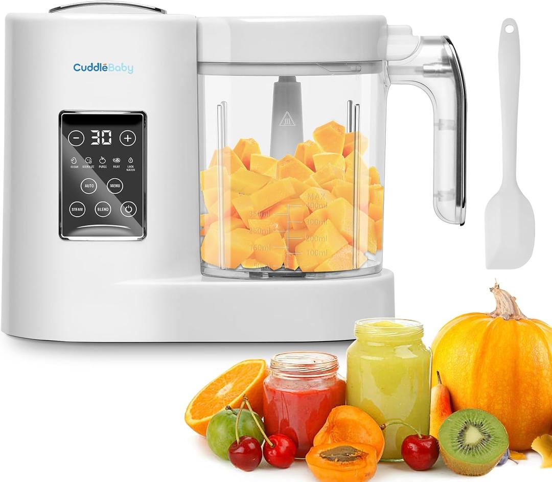 Baby Food Maker, Baby Food Processor with Silicone Spatula, Baby Food Blender, Auto Cooking & Grinding, Steam Cook and Blender, Touch Screen Control, BPA Free, White