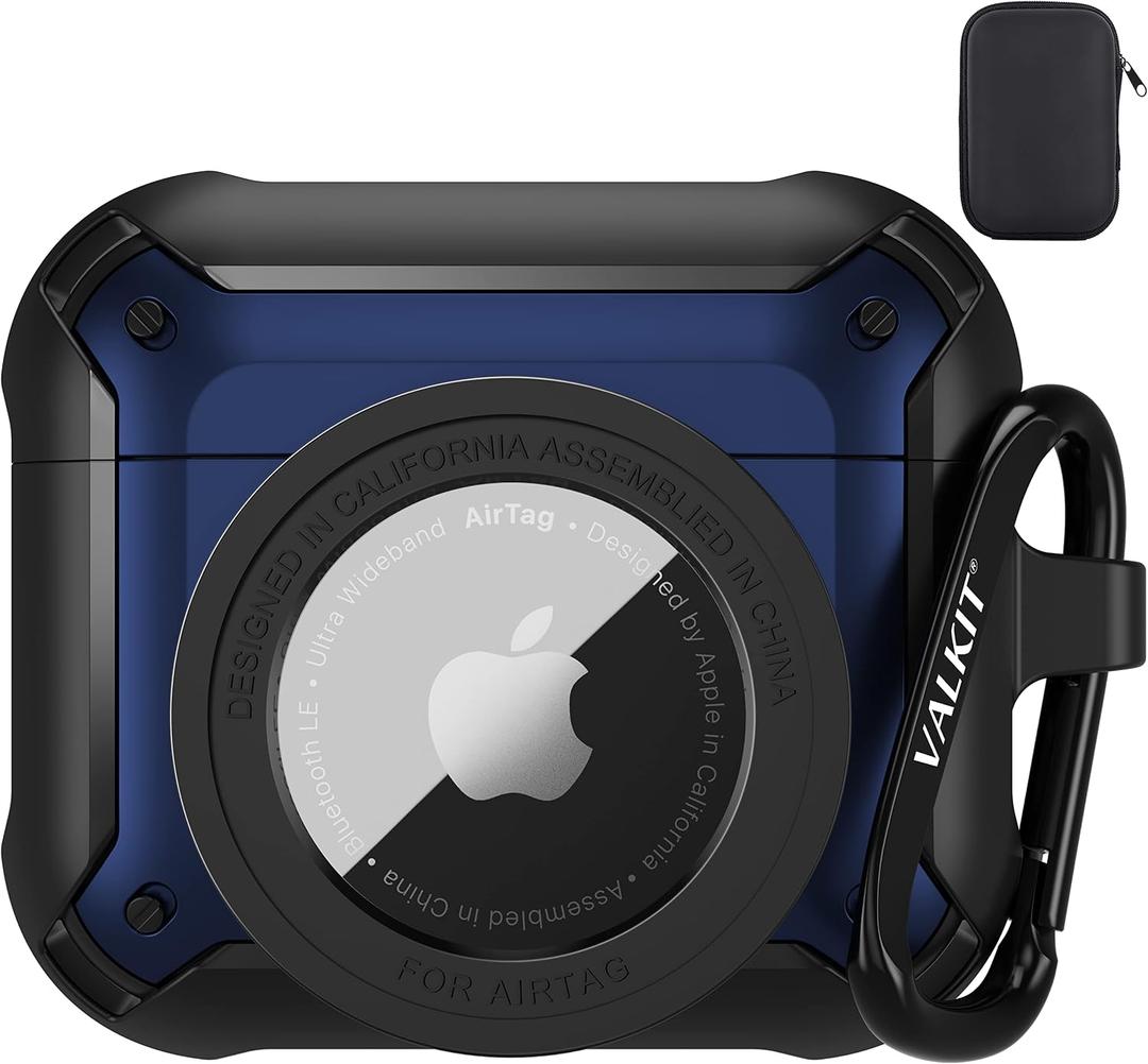Valkit Compatible with Airpods 3 Case Cover, 2 in 1 Rugged Protective for Airpods 3rd Generation Case for Men Women with Keychain Shockproof Skin for Airpods 3 Gen, Black/Blue