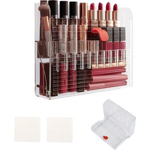 Wall-Mounted Adhesive Makeup Organizer, 16-Slot Clear Cosmetic Pencil Holder for Eyeliner, Lip Liner, Brushes, Vanity Cabinet Storage for Bathroom Countertop