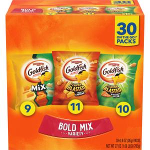 Goldfish Bold Mix Variety Pack Snack Crackers, 1 oz Snack Packs, 30 Ct Box Exp. 09/02/2026