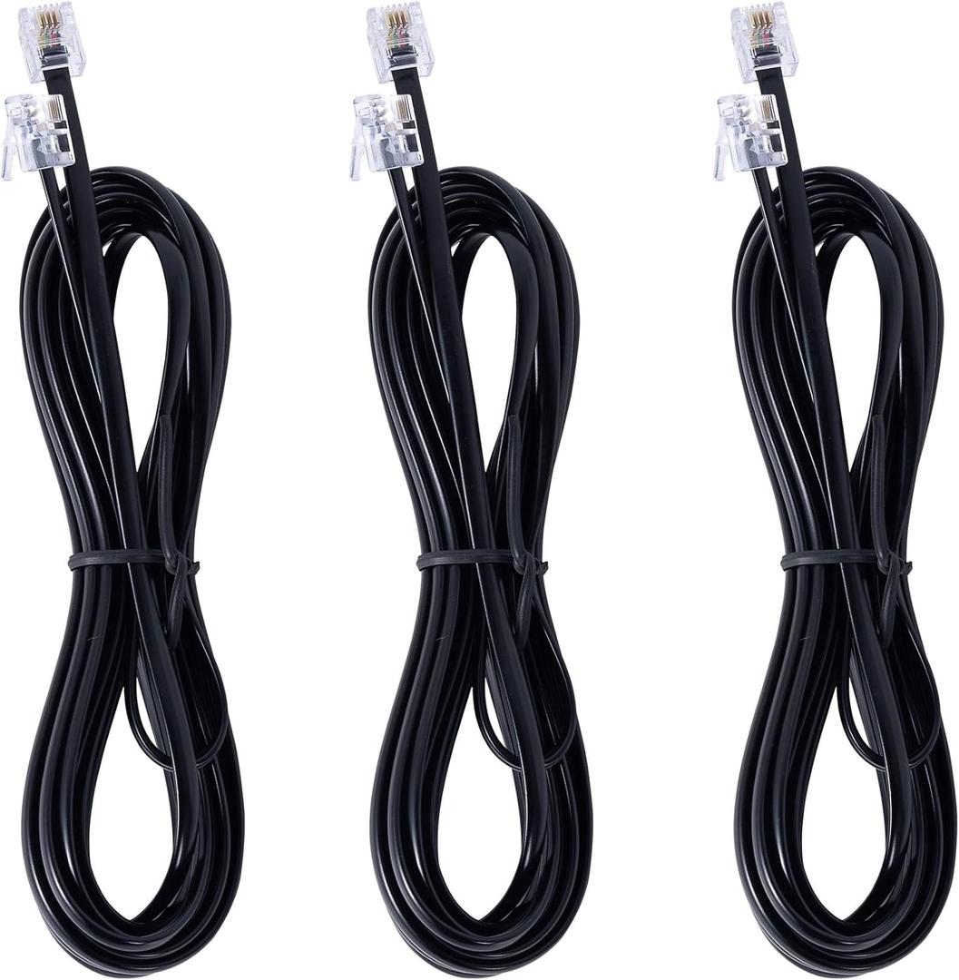 3Pack RJ11 Cable - 10ft Telephone Cord for Landline Phone and Fax - Male to Male (Black-10Feet)