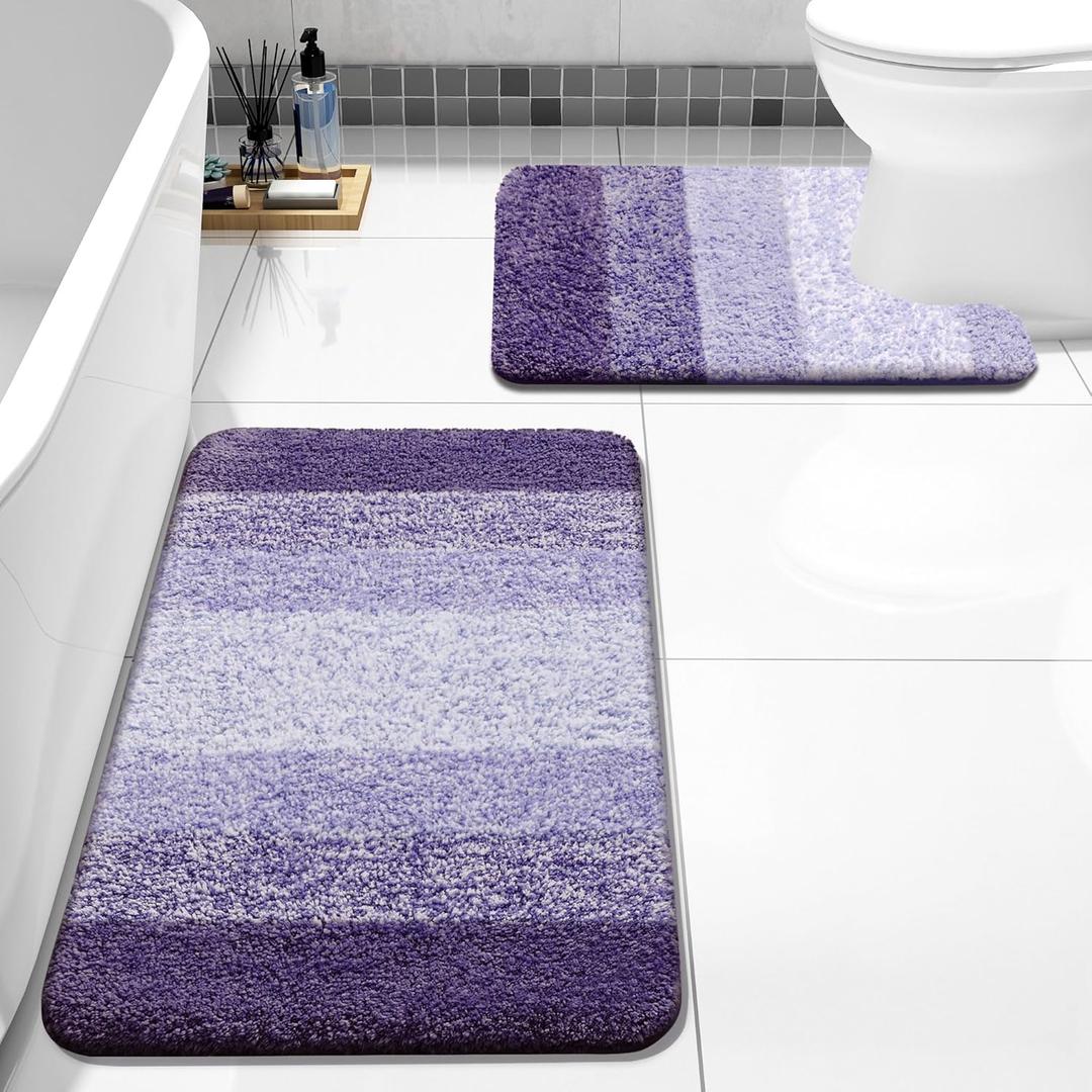 Arotive Bathroom Rugs Sets 2 Piece, Soft Absorbent Microfiber Bath Mats and U-Shaped Contour Toilet Rug, Non-Slip Machine Washable Dry Bath Mats for Bathroom, 30x20 and 24x20, Dark Purple
