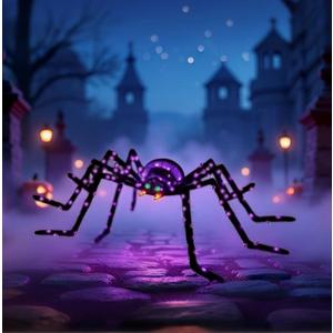 6.8Ft Giant Spider Halloween Decorations Outdoor 82" Light Up Spider with 115 LED Lights for Front Yard, Porch, Garden, Lawn, Halloween Party (Purple) (Zz-005)