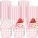 Vesici 150 Pcs Pink Gingham Party Supplies 5 oz Ice Cream Cups Scalloped Gingham Cupcake Cups Paper Cupcake Wrappers Muffin Cases for Birthday Wedding Bridal Shower Tea Party Supplies