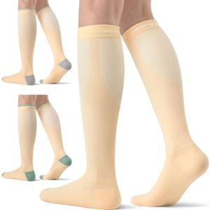 FITRELL 3 Pairs Compression Socks for Women and Men 20-30mmHg-Circulation Support Socks (Large-X-Large, Calming Nude)