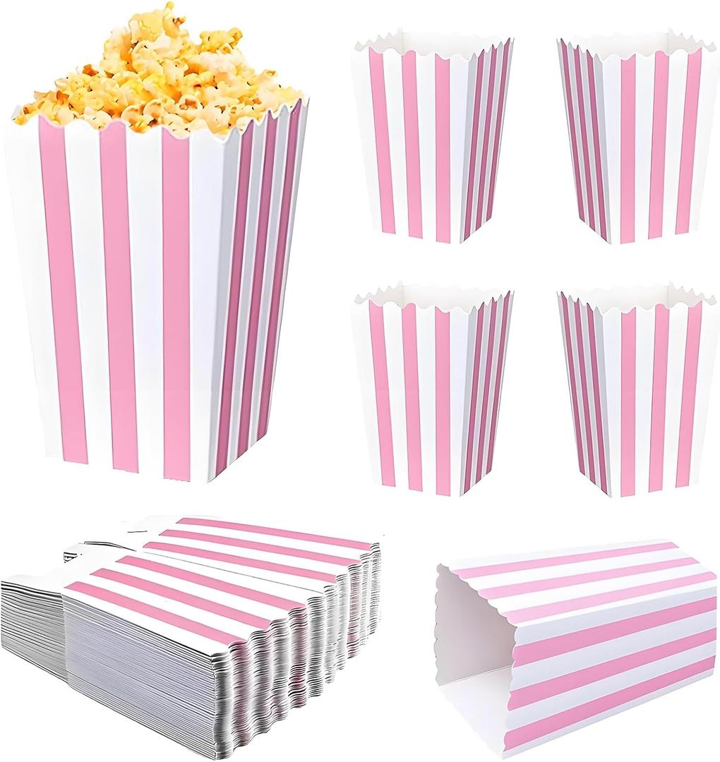Popcorn Boxes for Party (40pk) Paper Popcorn Buckets pink and White Popcorn Bags for Popcorn Machine, Movie Theater Decor Popcorn Container, Carnival Circus Party Popcorn Bowl (40 Boxes small)