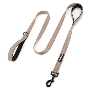 WalkMagic Heavy Duty Double Handle Dog Leash 6 ft Long for Total Control, Padded 2 Handle, Reflective Training Lead for Medium Large Dogs (Beige, 6 FT)
