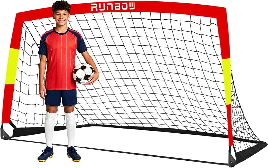 Kids Soccer Goal for Backyard, World Cup Elements Design 7x5 FT Portable Folding Soccer Net for Kid with Carry Bag, Indoor and Outdoor Fun Training Practice Use