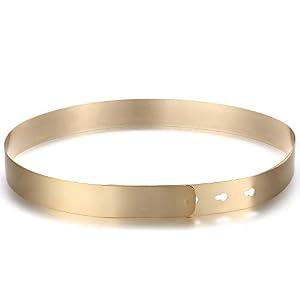 BABEYOND Metal Waistband Skinny Belt Elastic Waist Strap Stretchy Belt for Dress (Style-10-gold, Medium)