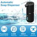 OHIFAST Automatic Foaming Soap Dispenser Touchless, USB Rechargeable Smart Hand Soap Dispenser, 6-Level Adjustable, 12.8oz/380mL, Compatible with Thick Thin Dish Soap for Bathroom Kitchen-Black