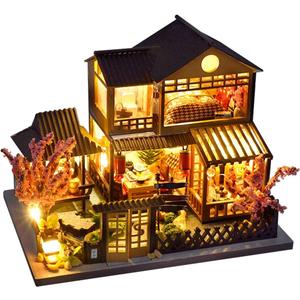 CUTEBEE Dollhouse Miniature with Furniture, DIY Wooden Dollhouse Kit Plus Dust Proof, Creative Room Idea (Japanese Garden House)