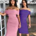 GOBLES Women's Elegant Strapless Off Shoulder Bodycon Midi Cocktail Party Dress (Purple)