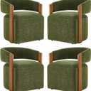 KISLOT Upholstered Dining Chairs with Casters, Modern Barrel Side Armchair with Rollers & Wooden Armrest for Dining Room, Bedroom, Kitchen, Reading Room, Green,