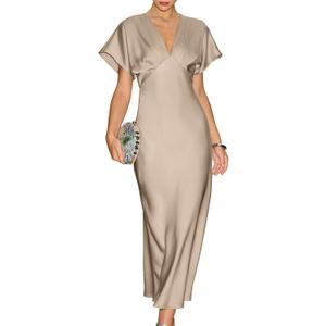 RIHOAS Midi Cocktail Dresses for Women Wedding Guest V Neck Ruffle Spring Summer A Line Formal Dress Flowy Party Gown Wedding (M)