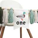 HGFC Duck 1st Birthday Highchair Banner Decorations - First Birthday High Chair Banner - Duck Hunting Theme Party Supplies - Duck Embroidery Tassel Garland - Mallard Duck Wood Bead Tassel Party Banner, Green