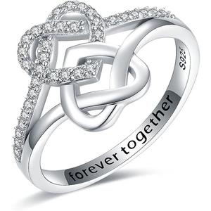 925 Sterling Silver Double Heart Rings for Women Forever Together Love Knot Promise Ring Wife Mother Daughter Couple Gifts Size 6
