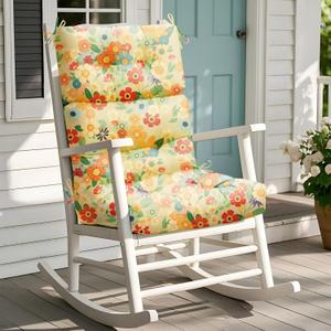 Rocking Chair Cushion, Waterproof Chairs Cushions for Adirondack Chairs Patio Chair High Back Thicked Cushions Outdoor and Indoor with Ties, Daisy (1 Pack, 4#)