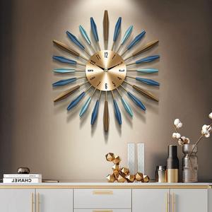 Large Wall Clock for Living Room Decor Mid Century Modern Silent Kitchen Big Wall Clock for Bedroom Decorative Metal Office Non Ticking Battery Operated Wall Watch 22 Inch (Gold-blue)
