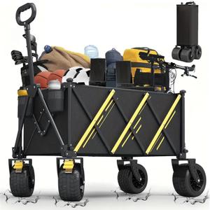 550 LBS Extended Collapsible Wagon Cart,Wagons Carts Foldable, Heavy Duty Beach Wagon with Big Wheels for Sand, 300L Large Capacity Foldable Wagons, Utility Grocery Cart for Garden, Sports