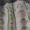 Pink Floral Blanket, Pink and Green Grandmillennial Flower Decorative Throw Blanket for Couch Bed Sofa, Pastel Floral Striped Throw Blankets for Living Room Bedroom Decor, 50x60 Inches (Color 06)