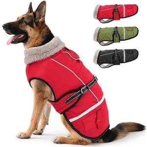 Dog Coat, Dog Winter Coat Jacket Waterproof for XXXL Large Dogs, Pet Vest Warm Fleece Cozy for Cold Weather, with Harness Built in Reflective, Dogs Snowsuit Windproof, Adjustable Buckle